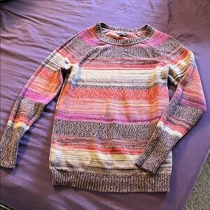 Eddie Bauer Women's Striped Sweater - Pink, Purple, and Cream